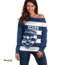 AFL Cats Football Custom Off Shoulder Sweater Geelong Proud Indigenous Art LT14