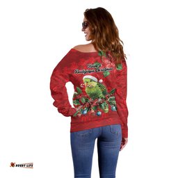 Aussie Green Budgerigar Off Shoulder Sweater Aboriginal Inspired Christmas LT9