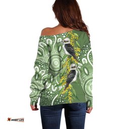 Aussie Kokaburra Golden Wattle Off Shoulder Sweater Aboriginal with National Color LT9