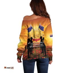 ANZAC Day Off Shoulder Sweater Remembrance Tribute Soldiers And Poppy Field LT05