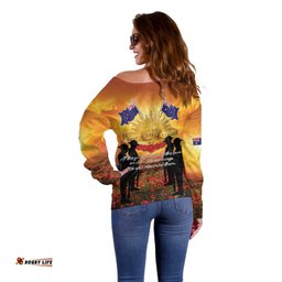 ANZAC Day Off Shoulder Sweater Remembrance Tribute Soldiers And Poppy Field LT05
