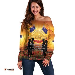 ANZAC Day Off Shoulder Sweater Remembrance Tribute Soldiers And Poppy Field LT05