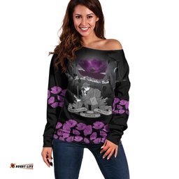ANZAC Day Remembrance Off Shoulder Sweater Purple Poppy We Will Remember Them LT9