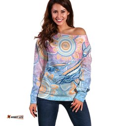 Aussie NAIDOC Week Pastel Off Shoulder Sweater Dreaming Whales LT7