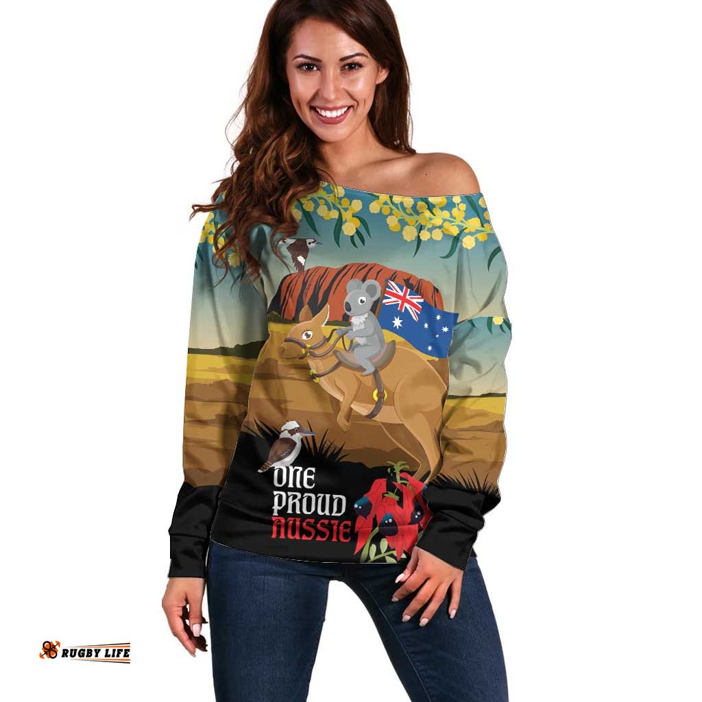 26 January One Proud Aussie Off Shoulder Sweater Kangaroo and Koala Happy Australia Day LT9