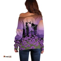 Australia ANZAC Animal Heroes Off Shoulder Sweater Purple Poppies LT7