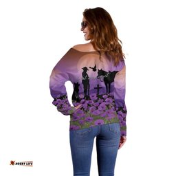 Australia ANZAC Animal Heroes Off Shoulder Sweater Purple Poppies LT7