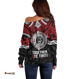 Aotearoa and Tonga Mo Te Tiriti Off Shoulder Sweater New Zealand Honour The Treaty Ake!Ake!Ake! LT9