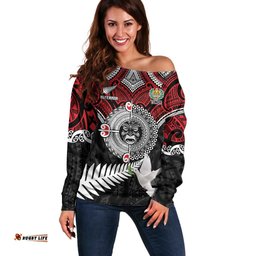 Aotearoa and Tonga Mo Te Tiriti Off Shoulder Sweater New Zealand Honour The Treaty Ake!Ake!Ake! LT9