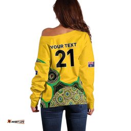 Custom Australia Cricket Spirit 2026 Off Shoulder Sweater World T20 Edition - Gold Aboriginal LT9