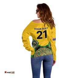 Custom Australia Cricket Spirit 2026 Off Shoulder Sweater World T20 Edition - Gold Aboriginal LT9