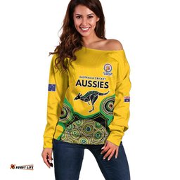 Custom Australia Cricket Spirit 2026 Off Shoulder Sweater World T20 Edition - Gold Aboriginal LT9
