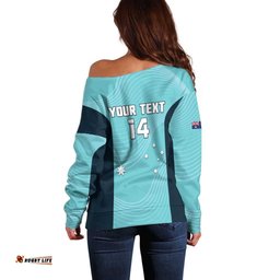 Custom Bowls Australia Off Shoulder Sweater Teal Color Curve Sporty LT14