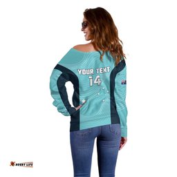 Custom Bowls Australia Off Shoulder Sweater Teal Color Curve Sporty LT14