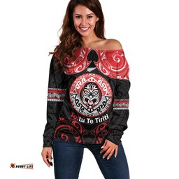 Aotearoa Toitu Te Tiriti Off Shoulder Sweater Haka Tiki Honour The Treaty LT14