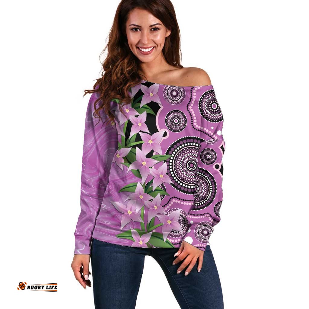 Australia Boronia Off Shoulder Sweater Aussie Native Flowers Indigenous Art LT14