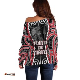 Aotearoa Waitangi Day Off Shoulder Sweater Maori Warrior Tribal Tattoo LT05