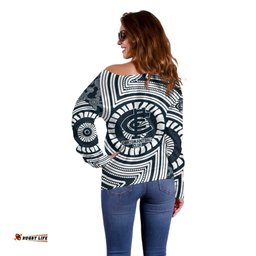 Carlton Football Club Off Shoulder Sweater Indigenous Monochrome Dot Art Mascot Style TS04