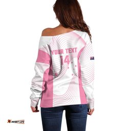 Custom Bowls Australia Breast Cancer Off Shoulder Sweater Pink Ribbon Curve Sporty LT14