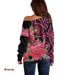 Australia Waratah Off Shoulder Sweater Telopea Aussie Native Flowers Indigenous Art LT14