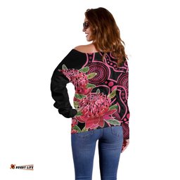 Australia Waratah Off Shoulder Sweater Telopea Aussie Native Flowers Indigenous Art LT14