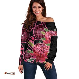 Australia Waratah Off Shoulder Sweater Telopea Aussie Native Flowers Indigenous Art LT14