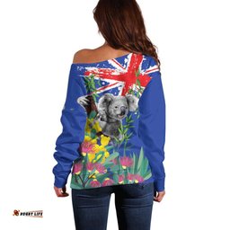 Australia Day Koala Off Shoulder Sweater Aussie Aussie Aussie Oi Oi Oi Blue Color LT9