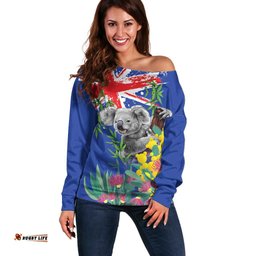 Australia Day Koala Off Shoulder Sweater Aussie Aussie Aussie Oi Oi Oi Blue Color LT9