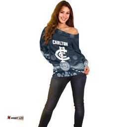 Custom Carlton Football Off Shoulder Sweater Go Blues Aboriginal Art LT14