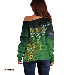 Cook Islands Rugby Kuki Avaiki Off Shoulder Sweater Tribal Turtle LT7