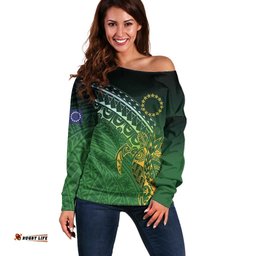 Cook Islands Rugby Kuki Avaiki Off Shoulder Sweater Tribal Turtle LT7