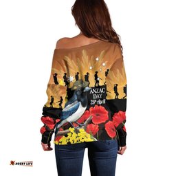 Australia Magpie ANZAC Day Off Shoulder Sweater Rising Sun 25th April Poppy Golden Wattle LT14