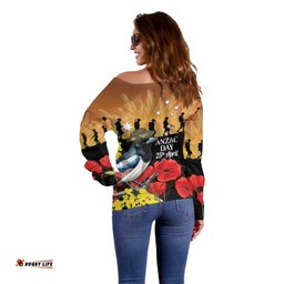 Australia Magpie ANZAC Day Off Shoulder Sweater Rising Sun 25th April Poppy Golden Wattle LT14