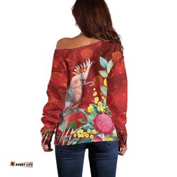 Australia Pink Cockatoo Christmas Off Shoulder Sweater Aussie Native Flowers Merry Xmas - Red LT14