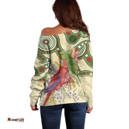 Australia Moluccan Eclectus Off Shoulder Sweater Australian Native Flowers Indigenous Art LT14