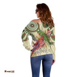 Australia Moluccan Eclectus Off Shoulder Sweater Australian Native Flowers Indigenous Art LT14