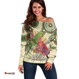 Australia Moluccan Eclectus Off Shoulder Sweater Australian Native Flowers Indigenous Art LT14