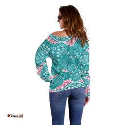 Australia Hereditary Cancer Awareness Off Shoulder Sweater Aboriginal Butterflies LT7