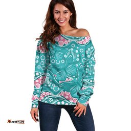 Australia Hereditary Cancer Awareness Off Shoulder Sweater Aboriginal Butterflies LT7