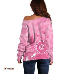 Australia Breast Cancer Awareness Off Shoulder Sweater Pink Ribbon Manta Ray Aboriginal Art LT14