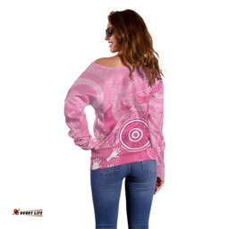 Australia Breast Cancer Awareness Off Shoulder Sweater Pink Ribbon Manta Ray Aboriginal Art LT14