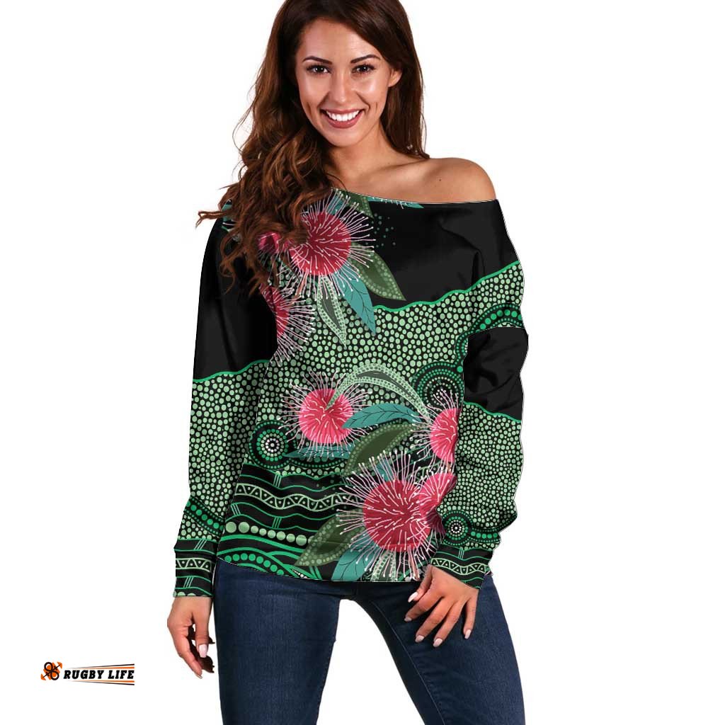 Australia Hakea Off Shoulder Sweater Aussie Native Flowers Indigenous Art LT14