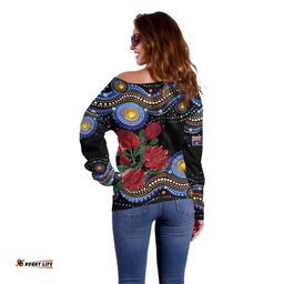 Australia New South Wales Waratahs Off Shoulder Sweater Aboriginal Dot Art LT9