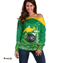 Custom Bowls Australia Off Shoulder Sweater Aussie Kangaroo Aboriginal Art LT14