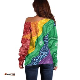 Australia First Nation LGBTQ+ Off Shoulder Sweater Aboriginal Rainbow Flag LT7
