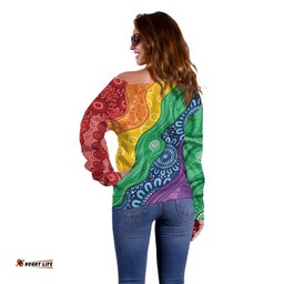 Australia First Nation LGBTQ+ Off Shoulder Sweater Aboriginal Rainbow Flag LT7