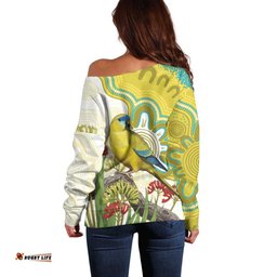 Australia Rock Parrot Off Shoulder Sweater Kangaroo Paws Indigenous Art LT14