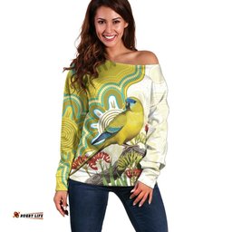 Australia Rock Parrot Off Shoulder Sweater Kangaroo Paws Indigenous Art LT14