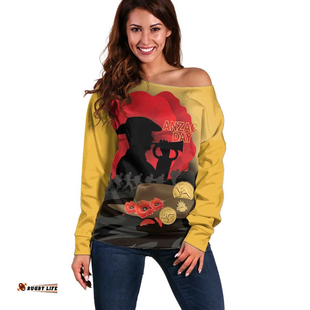 Australia Two-up Pennies ANZAC Day Off Shoulder Sweater Slouch Hat Last Post With Poppy LT14