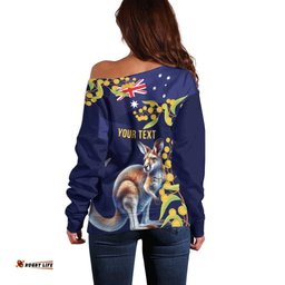 Blue Kangaroo and Golden Wattle Personalised Off Shoulder Sweater Happy Australia Day 6 January LT9